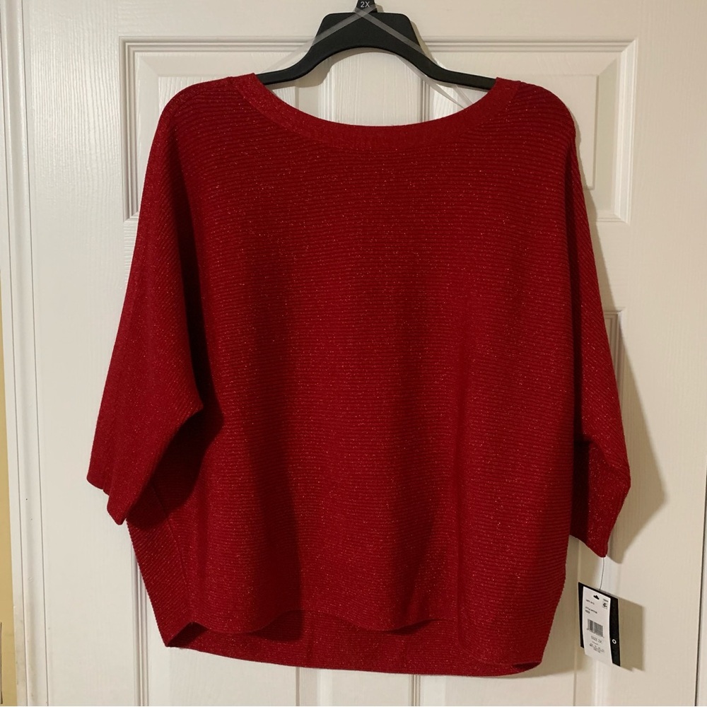 I.N. Studio Vibrant Scarlet Red Crew Neck Blouse Minimalist Business Casual NWT